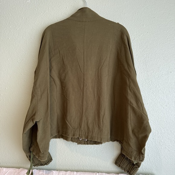 Easel Olive Green Cotton Zip Up, Snap Flap Moto Jacket Military,Fairy Grunge S - Picture 2 of 7